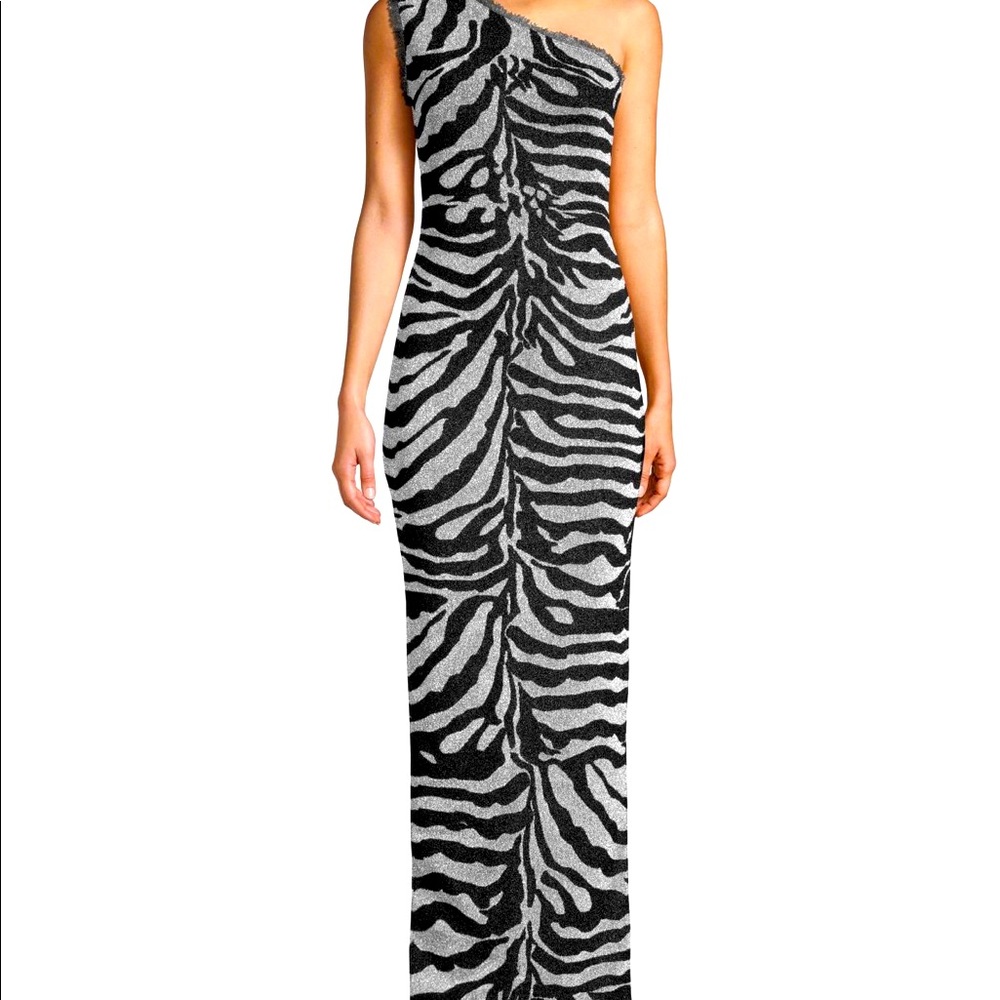 One-shoulder metallic zebra-print dress